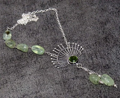 925 Silver Plated Hot Deal Peridot Prehnite Beaded Necklace 17" AU R274 - Image 1 of 3