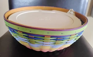 Longaberger RARE Summertime Stripe Large Buffet Bowl Basket set MINT FREE SHIP! - Picture 1 of 1