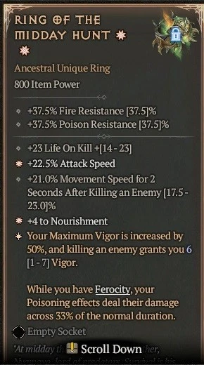 🔥DIABLO 4 🔥 S9 🔥 RING OF THE MIDDAY HUNT 🔥 2 GA 6% - Image 1 of 1