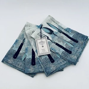 John Derian Target Set of 4 Cloth Napkins Fork Spoon Knife Blue Sky Cream 2024 - Foto 1 di 2