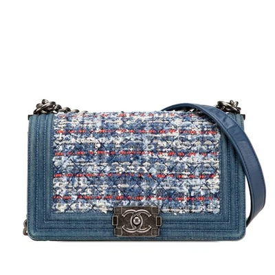 Bolsa tiracolo Chanel média e tweed masculina azul denim tecido autenticada - Imagem 1 de 4