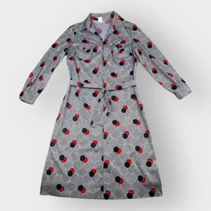 Vintage 1970s Long Sleeve Dress Red, Black, & White Size L Dots Geometric Circle - Picture 1 of 4