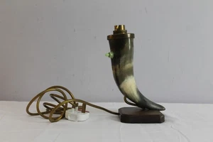 Vintage Horn Lamp Electric Table Light Plinth Base Country Style Polished - Picture 1 of 9