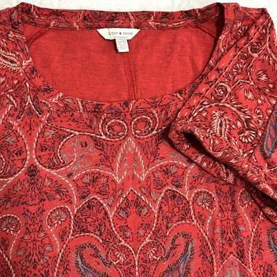 Lucky Brand Shirt Womens 3X Red Paisley Bandana Print Short Cuff Sleeve Boho Top - Image 1 of 4