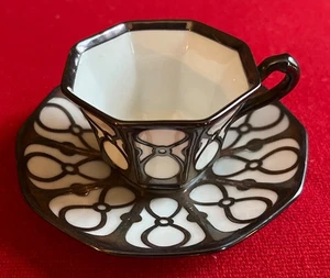 Tirschenreuth Porzellan Demitasse Tasse & Untertasse 19. Anfang 20. Jh. Silberüberfang - Bild 1 von 9