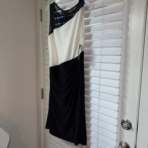 NWT Ralph Lauren Women's Black White Evening Lined Dress 6 Stretch Bw Business - Picture 1 of 7