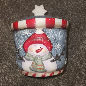 Huntington Schneemann Urlaub handbemalt Keramik Leckerli Glas - Bild 1 von 10