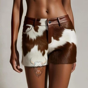 Women's Cow Mini Shorts Genuine Cowhide Hair-On Pony Skin Customized Pattern - Picture 1 of 6