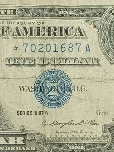⭐SERIES 1957A $1 BLUE SEAL SILVER CERTIFICATE⭐STAR NOTE (*70201687A) SILVER STAR - Picture 1 of 6