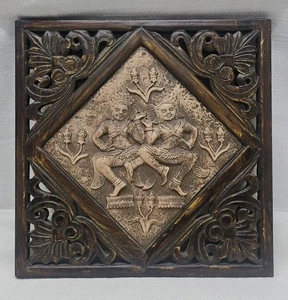 Vintage Kambodscha Tempel handgeschnitzt Holz Wandbild Tänzer Angkor Wat Tempel - Bild 1 von 21