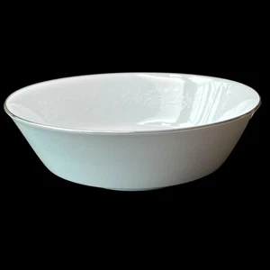 Noritake Reina White Serving Bowl Round Platinum Rim Raised Relief #6450q 9” - Picture 1 of 10