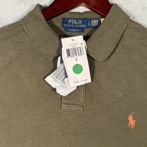 Polo Ralph Lauren Polo Shirt Mens Large Olive Green Classic Fit Orange Pony - Picture 1 of 9