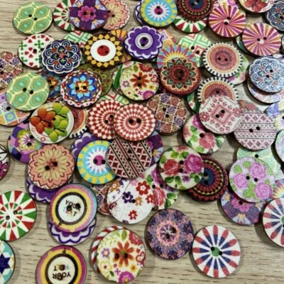 200pcs Mixed Colors Wood Wooden Buttons for Sewing Decorations DIY Arts&Crafts - Image 1 of 4
