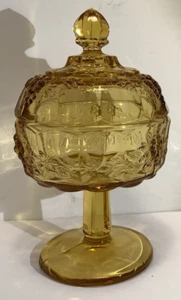 Mid Century Amber Candy Dish With Lid - Picture 1 of 6
