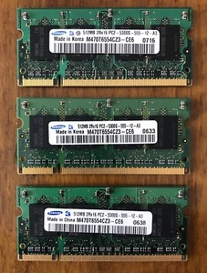 RAM per APPLE e PC Samsung M470T6554CZ3-CE6 3X512MB, PC2-5300 (DDR2-667) SO DIMM - Foto 1 di 2