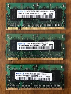 RAM per APPLE e PC Samsung M470T6554CZ3-CE6 3X512MB, PC2-5300 (DDR2-667) SO DIMM - Immagine 1 di 2