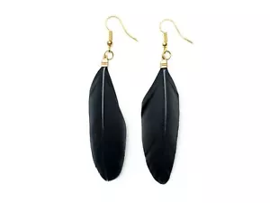 Pluma Pendientes Miniblings Remolque Plumas Pluma Boho Hippie Negro - Imagen 1 de 4