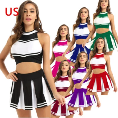 EE. UU. 2 piezas Para mujeres Animadoras Cosplay Uniforme Sin Mangas Tanque con Mini Falda Foto 1 de 4