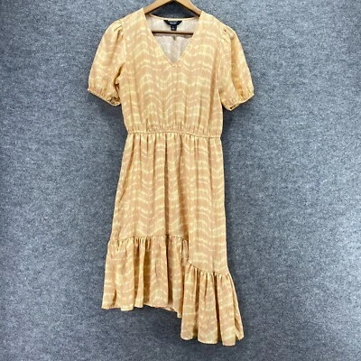 Simply Vera Vera Wang Dress Women S Small Beige Striped Sheath Midi V-Neck Lined - Image 1 of 4