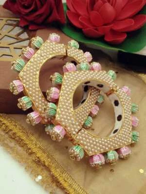 Indisch Ethnisch Bollywood Kada Armreifen Perlen Chuda Braut Vergoldet Neu - Bild 1 von 3