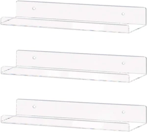 Clear Acrylic Shelf 15" Invisible Floating Wall Ledge Bookshelf, Kids Book Displ - Picture 1 of 12