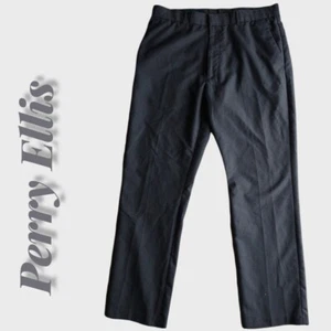 Perry Ellis Gray Crosshatch Pattern Straight Leg Slim Fit Pants - Picture 1 of 6