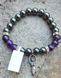 Goddess Hematite and Amethyst Purifying 8mm Bead Stretch Bracelet New - Picture 1 of 2