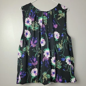 Liz Claiborne Women's Black Blouse Thin Polyester Tank Top Floral Lined Size XL - Picture 1 of 9