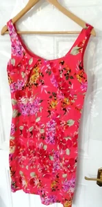 Pomodoro Size 12 Pink Multi Floral Dress Pencil Mustard Green Lined Back Zip - Picture 1 of 9
