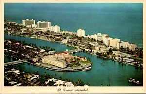 Postcard Miami Aerial View St Francis Hospital Florida North Beach Vtg Hotels FL - Picture 1 of 2