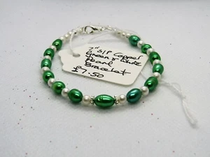 7" green and white Pearl natural gemstone bracelet - Picture 1 of 2