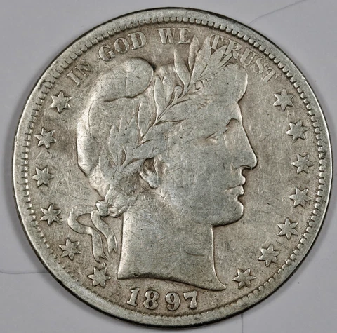 1897-s Barber Half.  Near Full Liberty.  About Fine.  187575 Cover