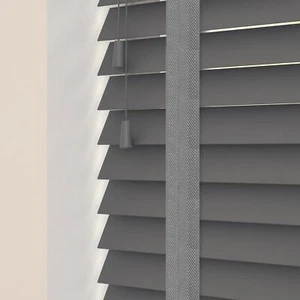 CUSTOM MADE TO MEASURE PREMIUM REAL WOOD VENETIAN BLINDS GREY WHITE TAPE - Picture 1 of 3