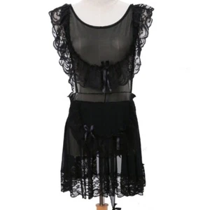 Lady Sheer Lace Mesh Night Dress Ruffle See Through Maid Outfit Sleepwear Casual - Picture 1 of 19