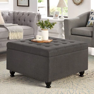 Large Square Upholstered Storage Ottoman Coffee Table for Living Space - Picture 1 of 52