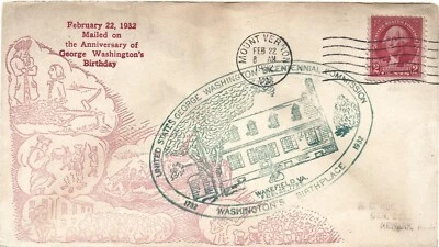 1932 Washington Bicentennial, Roessler Cachet  Red, Scenes from Washingtons life - Image 1 of 2