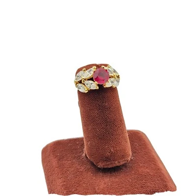 Sz 8 Ring Red Clear CZ Cubic Zirconia Goldplate Jewelry Classy Glam 1980-1990's - Изображение 1 из 4