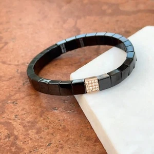 Estate ROBERTO DEMEGLIO 18KT Yellow Gold Pave Diamond Black Ceramic Bracelet - Picture 1 of 8