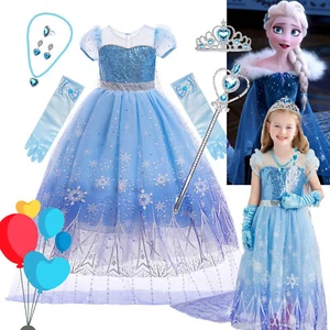 Frozen Elsa Costume Fancy Dress Up Princess Cosplay Outfit Girls Christmas Gifts - Picture 1 of 27