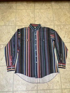 Vintage Wrangler Brushpopper Western Cowboy Striped Shirt Mens 16.5-35 - Picture 1 of 7