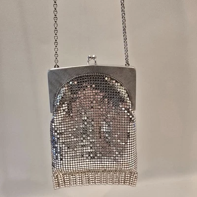Whiting & Davis Silver Mesh Evening Bag 2833 w/ Chain & Meeker Box Vintage Purse - Image 1 of 4