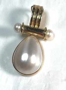 Unique Pear Shape Mabé Pearl Enhancer Pendant 14K Yellow Gold - Picture 1 of 4