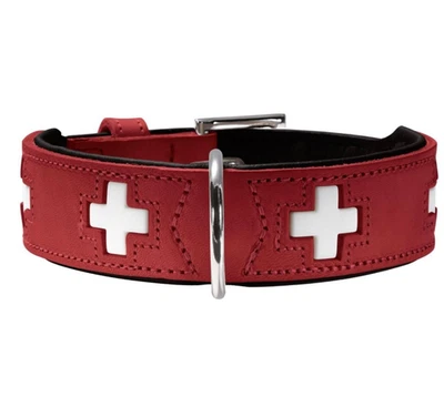 Hunter Swiss Cross Leather Dog Collar Red - Image 1 of 4