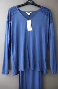M&S BODY WEICHER PYJAMA SPITZENDETAIL GR. 8 - 10 SMALL SCHIEFERBLAU - NEU - Bild 1 von 4