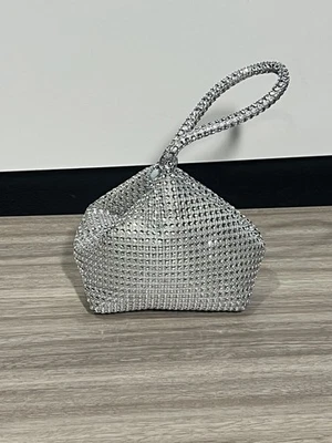 Vincy Glitter Handbag Mini Glitter Triangle Shaped Handbag Clutch Silver - Image 1 of 3