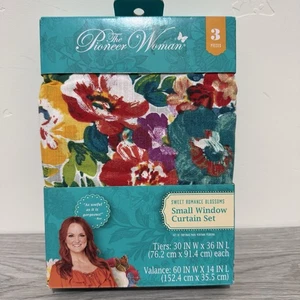 The Pioneer Woman Sweet Romance Blossoms 3-teiliges Fenstervorhang- & Volant-Set Neu - Bild 1 von 7