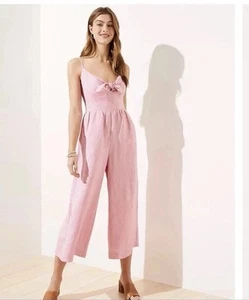Ann Taylor LOFT Linen Blend Wide Leg Pink Cropped Romper Size 2P NWT - Picture 1 of 13