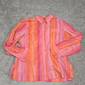 Jones New York Signature Women's Button Up Shirt Strip Multi Color X-Large - Picture 1 of 10