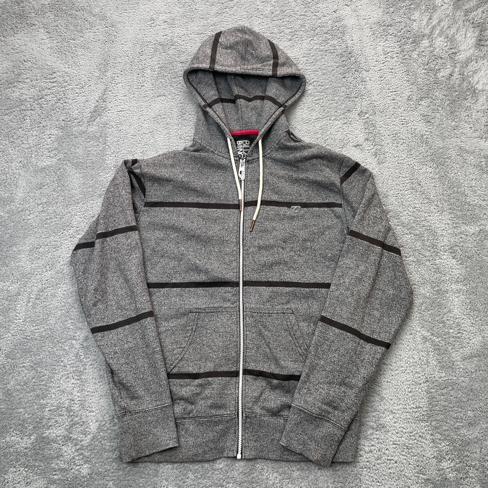 Billabong Sudadera con Capucha Para Hombres Grande Gris Rayas Logo Polar Algodón Cremallera Completa Surf Patín Foto 1 de 4