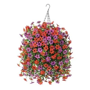 Artificial Flowers Hanging Baskets, 4 Bundles Outdoor Hanging Basket Red Purple - Picture 1 of 7